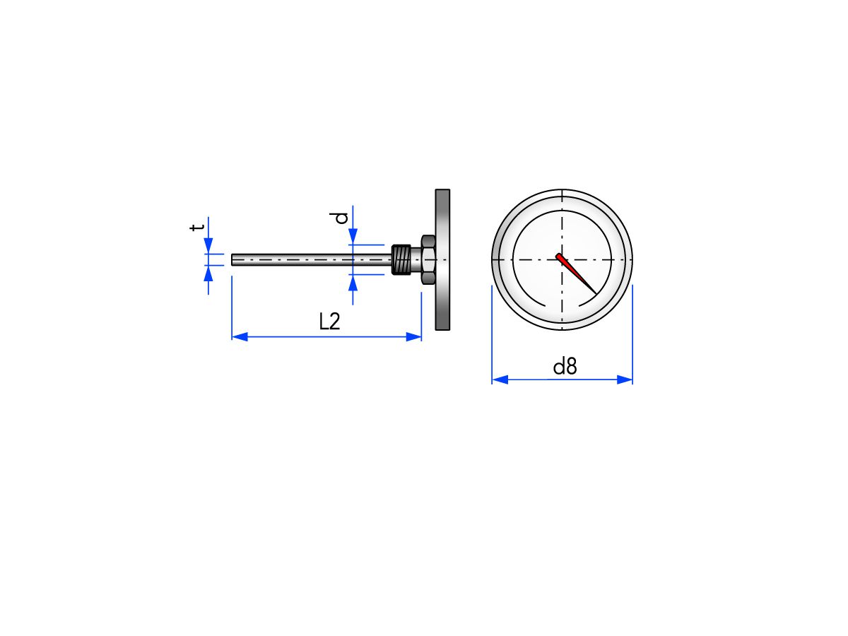 Thermomètre 00Ø, version étanche en acier inoxydable Gkl. 1