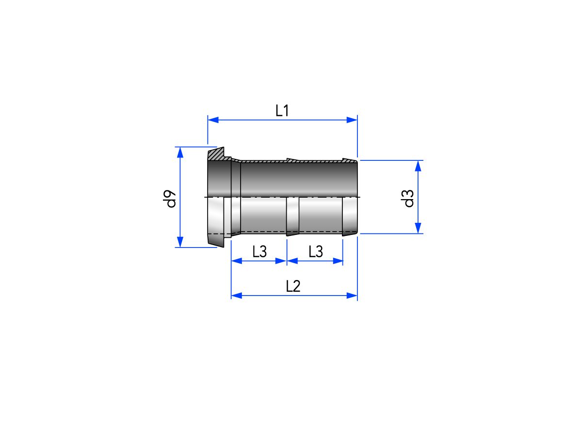 Manchon conique pour tuyau flexible DN = largeur intérieure du tuyau