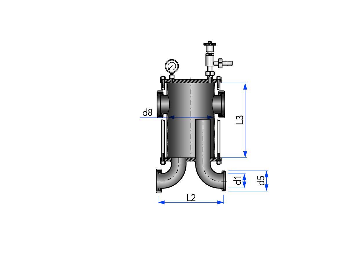 Lanterne de désaération (cylindre en acier inoxydable) K/M-G, 90°, automatique